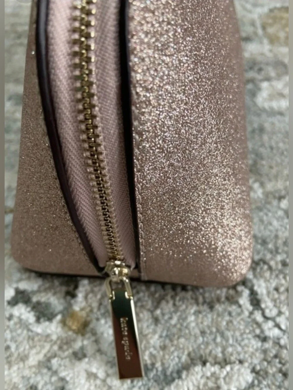 Kate Spade NWOT Glitter Cosmetic Pouch in Rose Gold
